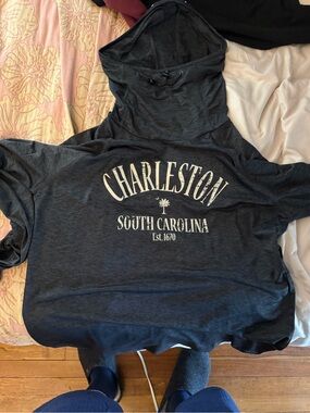 Charleston South Carolina Hooded Pullover - Navy with White Print